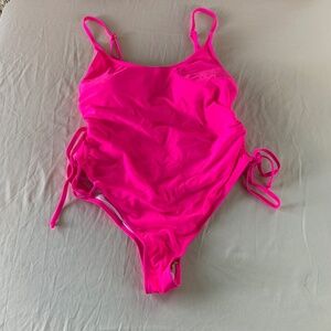 NWT Ruched Drawstring Tie Sides Cheeky‎ Swimsuit hot pink XL